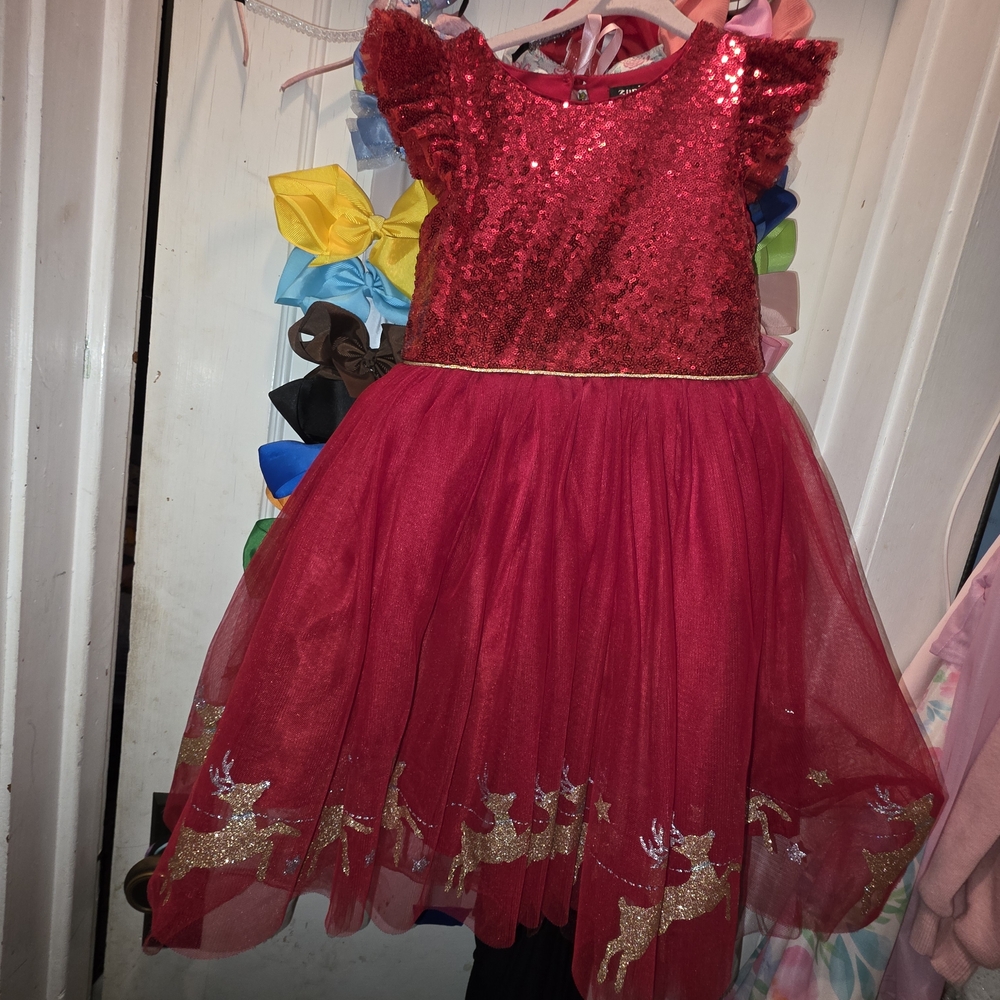 Zunie Red Sequin & Tulle Reindeer Party Dress